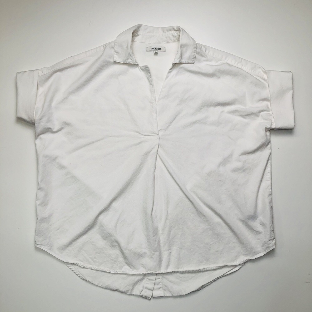 Madewell Women White Courier Shirt Button-Back Boxy Cotton Top H6699 SP18 S